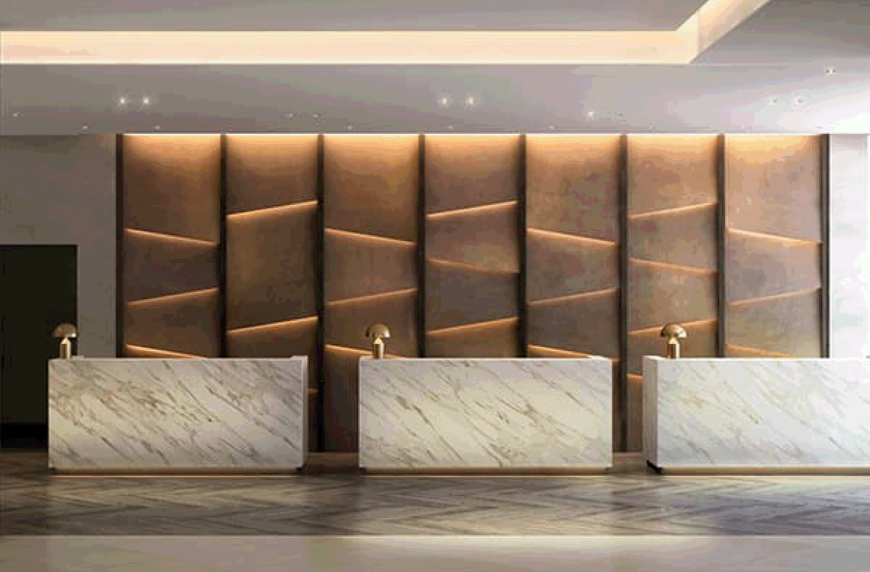 Лінійні світильники на ресепшині в готелі