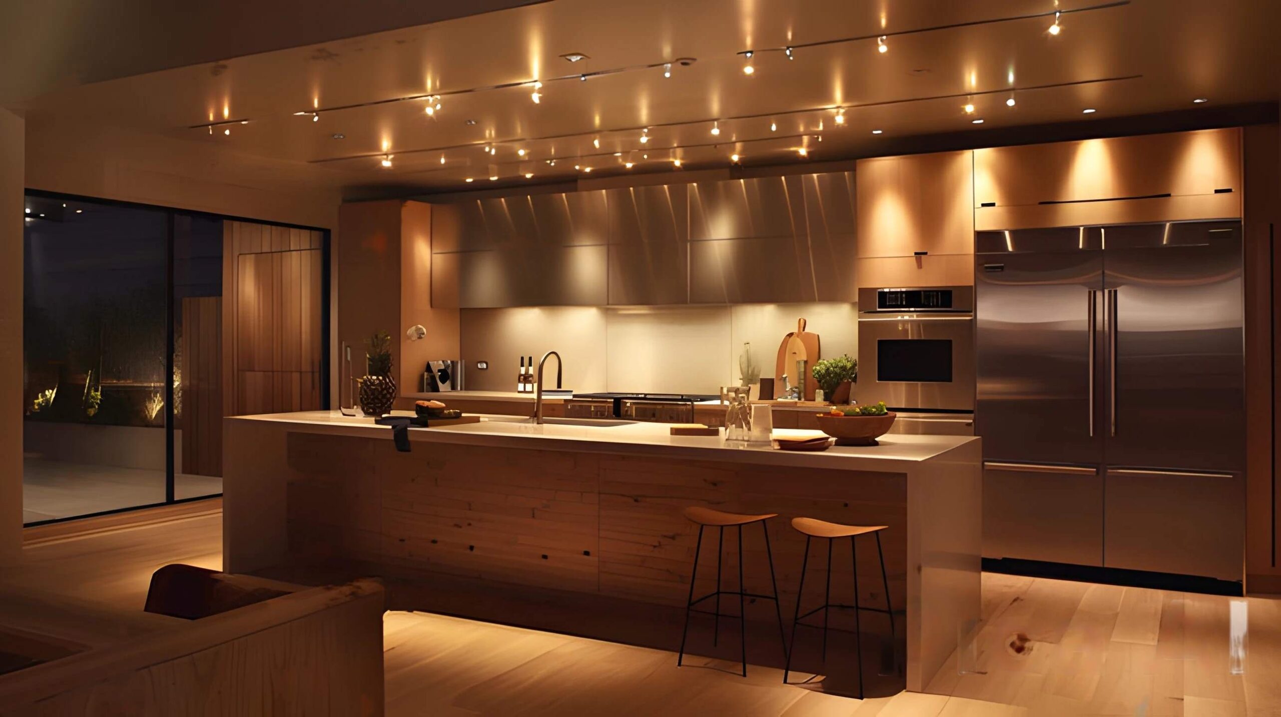 Кухня, яку освітлюють точкові врізні світильники теплого світла від компанії Meregat