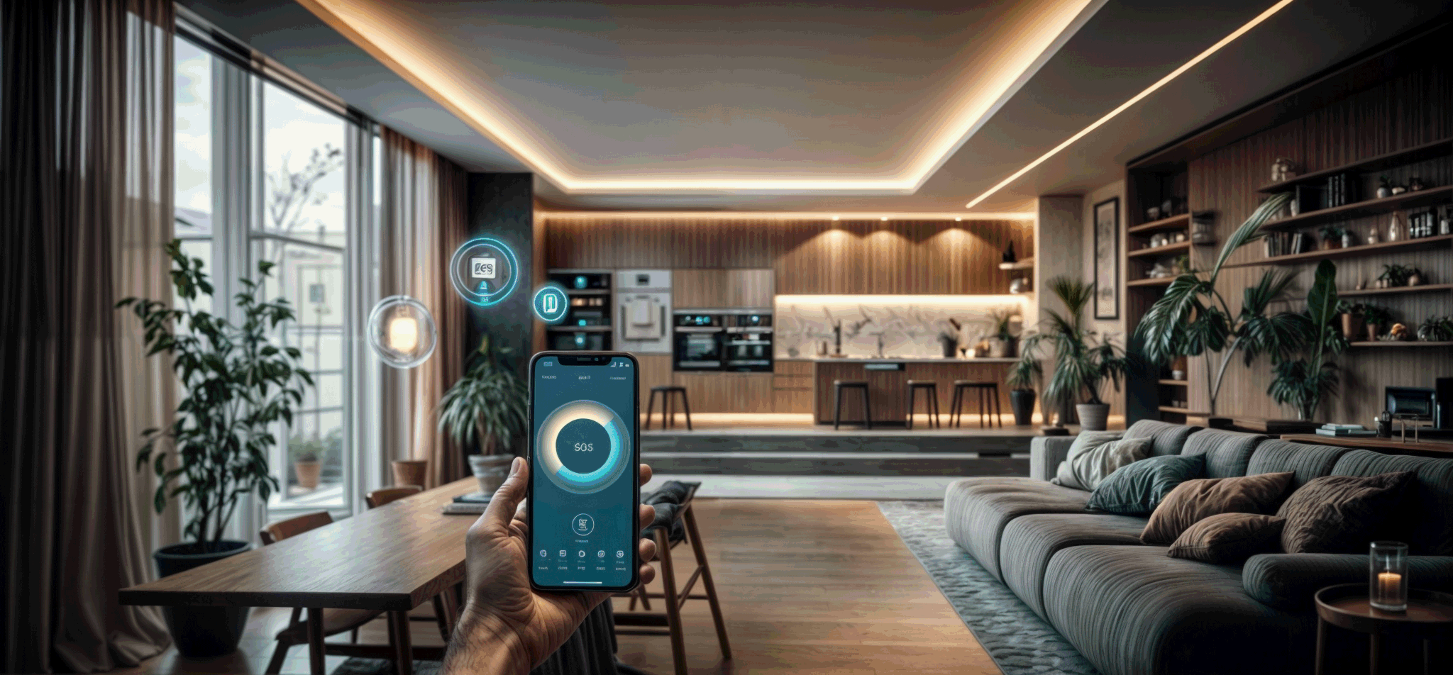 Освітлення від виробника Meregat, яке керується за допомогою розумної системи через смартфон.